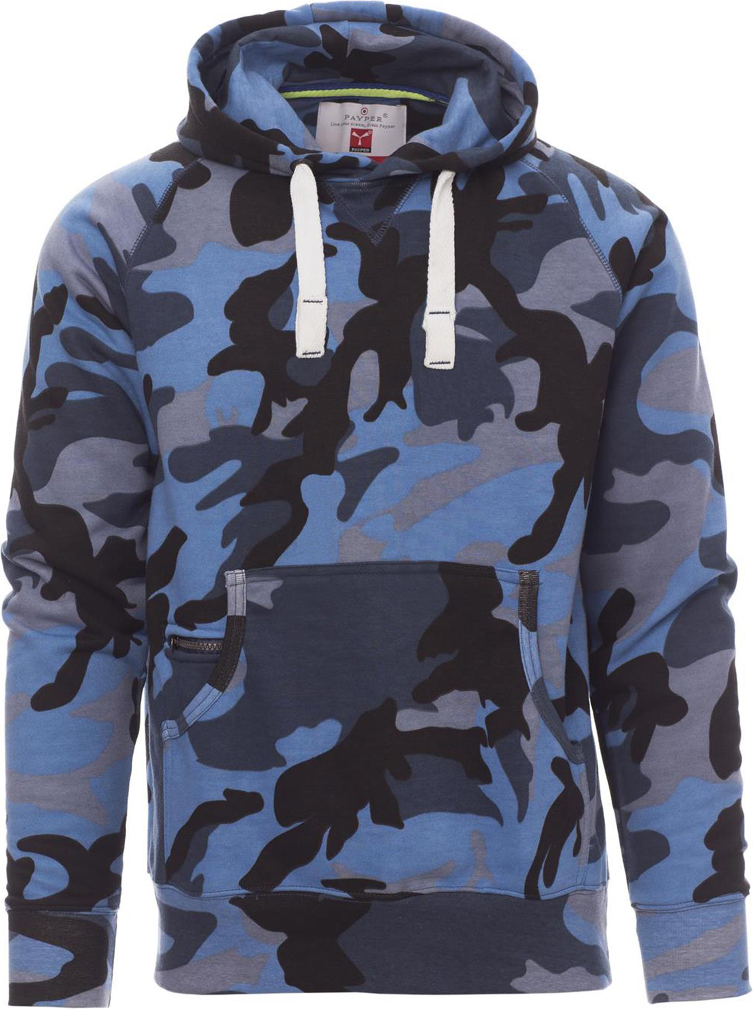 Hoodie zonder rits - heren - 0019 camouflage blue front 2 - 0019 (M) Camouflage Blue