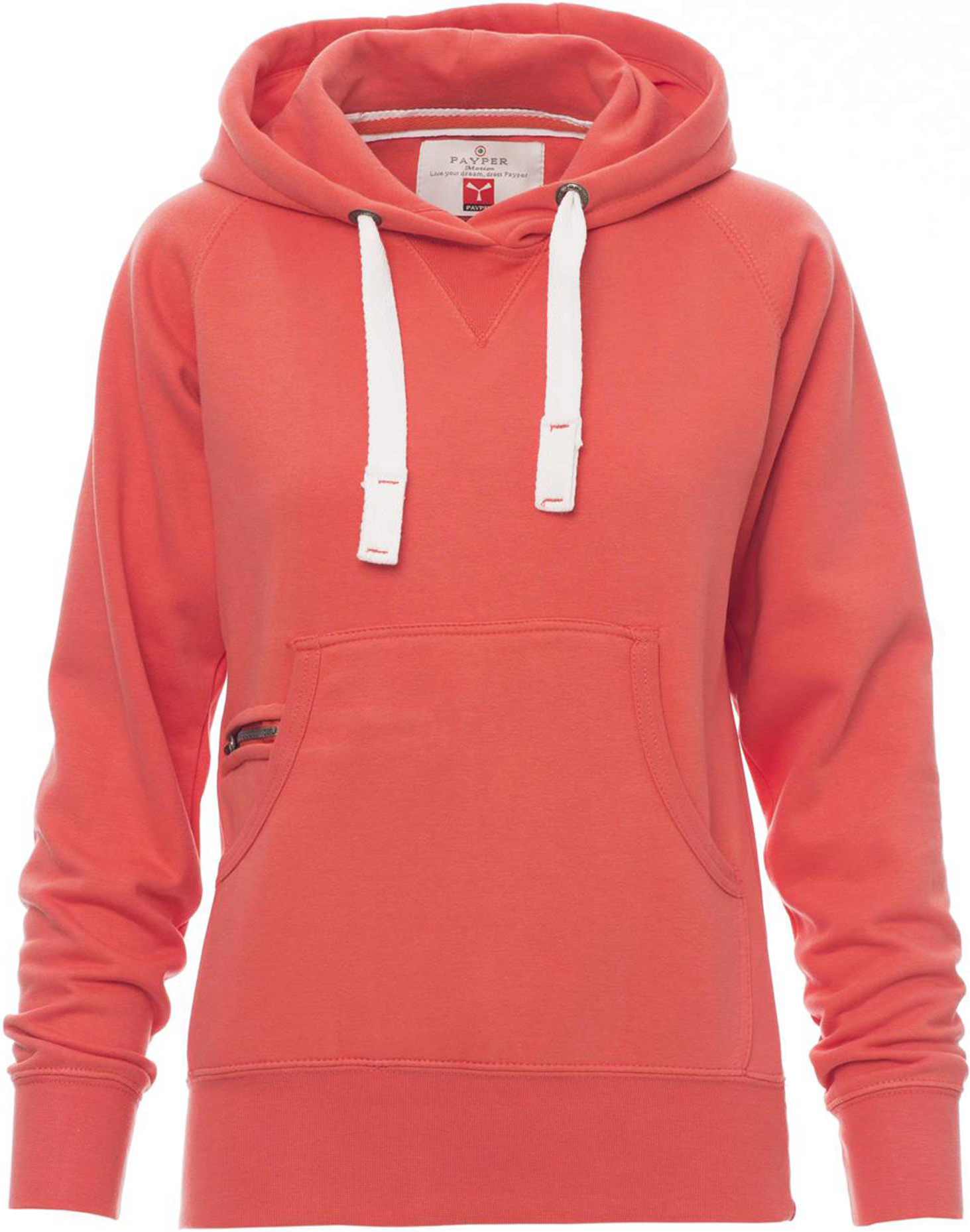 Hoodie zonder rits - dames - 0020 hot coral front 3 - 0020 (L) Koraal